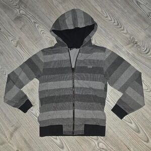 Vans Gray with Black Striped Full Zip Hoodie -Boy's Size Medium